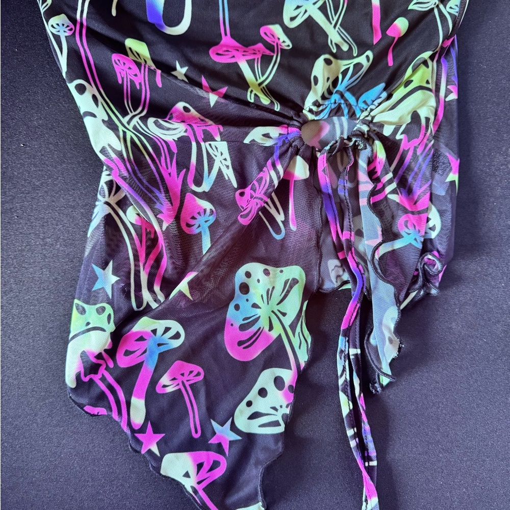 Colorful Mushroom Print strapless top